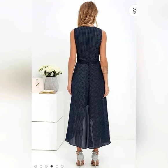 Lulus Fine Lines Navy Blue Striped   High-Low Wrap‎ Dress size S bridesmaid - Picture 2 of 11